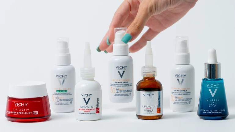 Imagem produtos da Vichy para o artigo A Importância da Primeira Rotina de Antienvelhecimento. Uma Perspetiva Científica com Marta Ferreira