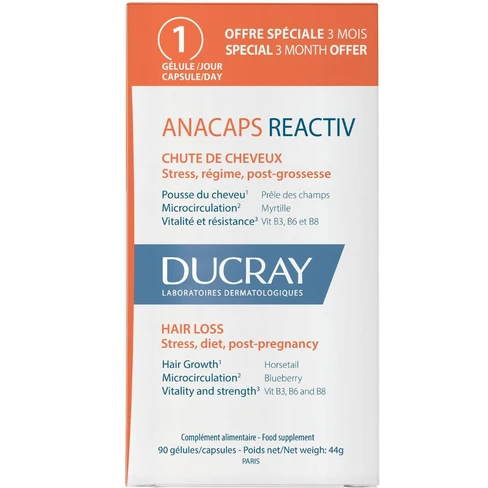 Ducray - Anacaps Reactiv Food Suplement for Reactional Hair Loss 3x30 Caps