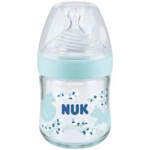 Biberon NUK Nature Sense En Verre 240 Ml - Tétine Silicone, Valve Anti-coliques, Indicateur Température | 0-6 Mois